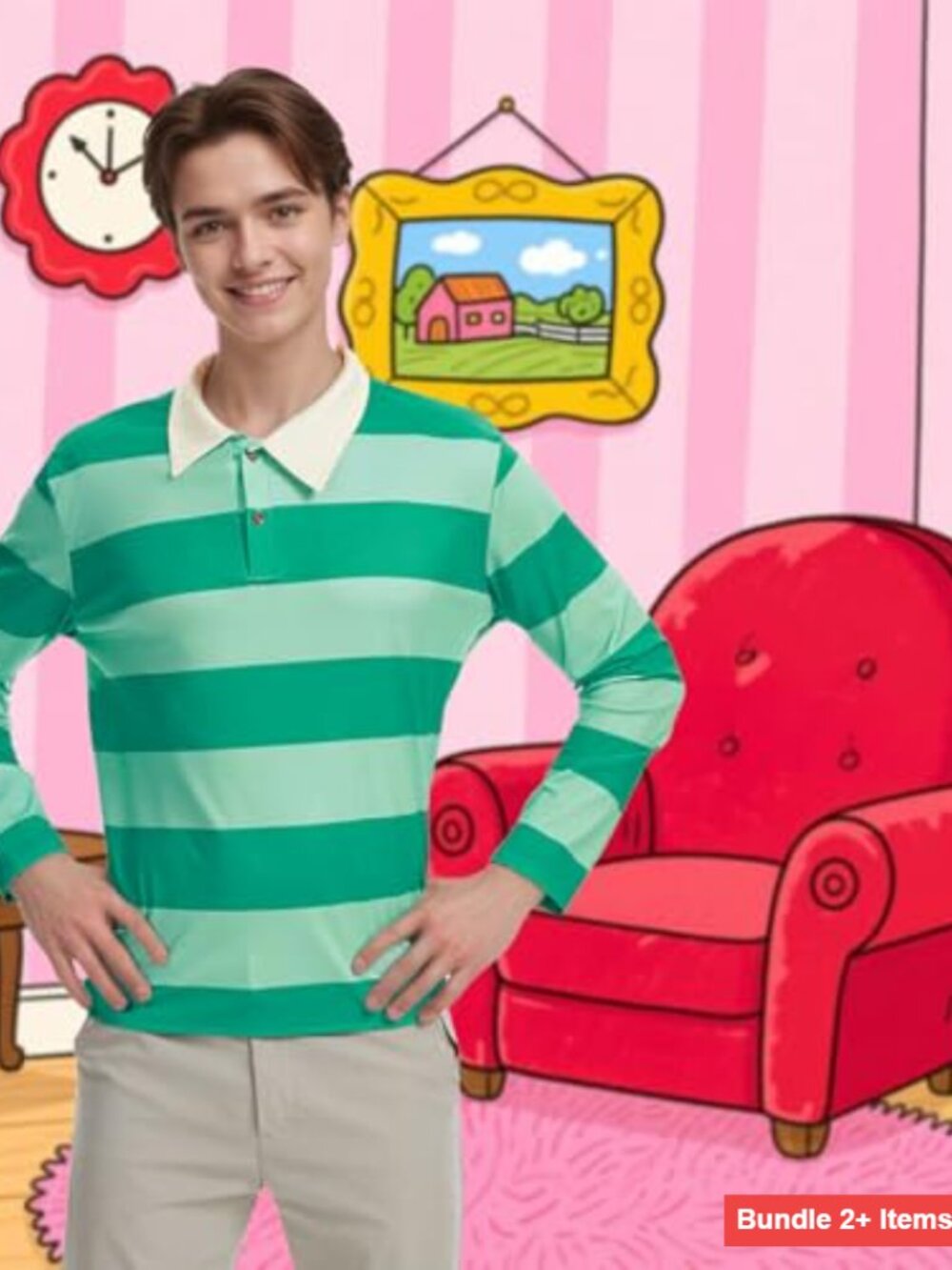 Men's Long Sleeve Striped Polo Shirt for Halloween Cosplay Costume - Picture 6 of 7